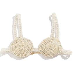 xbiez Sexy Perlen-Bikini-Brustkette für Strandurlaub, eleganter Körperschmuck, BH, bauchfreies Top, Club-Party-Dekoration, Sommerdekoration, Simulierte Perle von xbiez