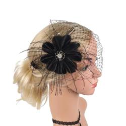 xbiez TeaParty Fascinator Haarnadel Cocktail Party Federn Haarspange für Frauen Mesh Blume Kopfschmuck Elegant Kirche Stirnband von xbiez