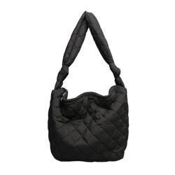 xbiez Vintage Puffertasche, große Kapazität, Handtaschen, Schultertaschen für Mädchen und Frauen, Crossbody-Taschen, gesteppt, Einkaufstasche, einfarbig, Schwarz von xbiez