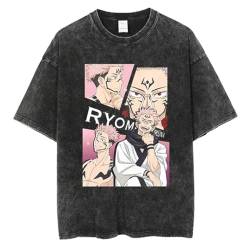 Jujutsu Kaisen T-Shirt Anime Vintage Washed Tshirt Satoru Gojo Sukuna Schwarzes T-Shirt Harajuku Manga Kurzarm Tees Oberteile von xhomeshop