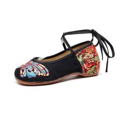 Damenschuhe Im Ethnischen Stil Mit Schmetterling Stickereien Retro Klassiker Aus Altem Peking Stoff Bequeme Mary Jane Tanzschuhe Mit Runder Zehenpartie Und Niedrigem Absatz(Black,39 EU) von xinrishe