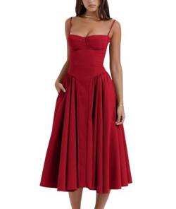 xxxiticat Damen Elegant Midi Ballkleider A-Linie Hochzeitskleid Abendkleider Sexy Neckholder Spaghetti Brautkleid Kleider Prinzessin Brautjungfer Kleid(WR,L) von xxxiticat