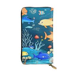 yefan Blue Underwater World of Fish Geldbörse, Damen-Geldbörse mit Reißverschluss, lange Geldbörse, Multi-Karten-Organizer-Geldbörse und Clutch-Geldbörse, Schwarz , Einheitsgröße von yefan