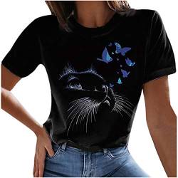 yiouyisheng Damen T-Shirt 3D Katze Druck Shirt Streetwear Tops, Teenager Mädchen Kurzarm Tierdruck Sommer Oberteile Casual Rundhals Tshirt Tunika Kurzen Ärmeln Bluse Hemd Tee Top von yiouyisheng