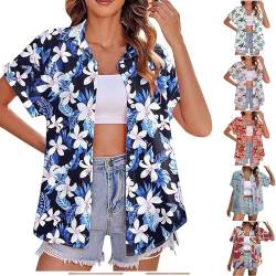 Hawaii Hemd Damen Kurzarm Hawaiihemd Sommer Hawaii Bluse Strand Funky Hawaiibluse Fronttasche Party Hawaii Hemden Frauen Hawaii Outfit Damen Hawaii-Print Casual Hemdbluse Shirt Tops von yiouyisheng