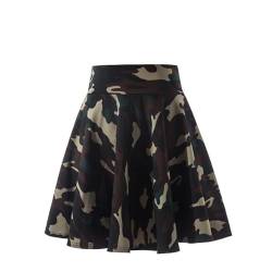 Rock Damen Camouflage Muster Tellerrock Elastische Hohe Taille Glockenrock Schlank Minirock Sexy Kurzer Damenrock High Waist Skater Rock Sommerrock Stretch Skirt von yiouyisheng