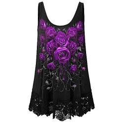 Summer Must Haves Top Damen Gothic Rose Druck Oberteile Große Größe Sommer ärmelloses Tank Top Lose T-Shirt Sexy Tanktops Frauen Sommertop Unterhemd Shirt Top XL-XXXXXL von yiouyisheng