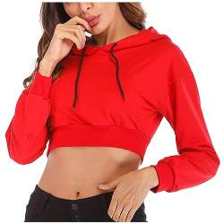 yiouyisheng Cropped Hoodie Damen Sport Kapuzenpullover Langarm Sweatshirt Hoody mit Kapuze Teenager Mädchen Hoodies Kurz Pullover Fitness Kapuzenpulli Schwarz Weiß Rot von yiouyisheng