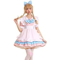 yiouyisheng Damen Anime Maid Dress Cosplay Kostüm Japanisches Lolita Maid Outfit Minikleid Costume Dienstmädchen Kostüm Rosa Blau, Kleid + Kopfbedeckung + Schürze + Schleife von yiouyisheng