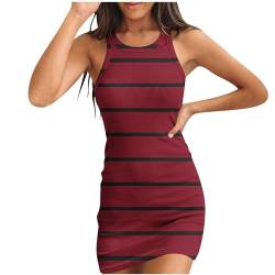 yiouyisheng Damen Sommerkleid Kurz Bodycon Tank Kleid Ärmellos Geripptes Figurbetontes Minikleid Gestreift Kleider Eng, Partykleid Damen Sexy Tankkleid für Alltag Freizeit Urlaubs Party Club von yiouyisheng