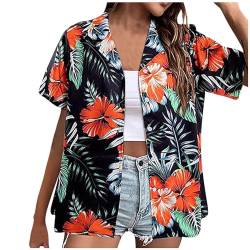 yiouyisheng Hawaii Outfit Damen Hawaiihemd Kurzarm Hawaii Hemd Damen Hawaii Bluse Sommer Button Down Hawaii Shirt Strand Reise Party Hemd Funky Aloha Sommerhemd Casual Hawaiibluse Hawaii Hemden von yiouyisheng