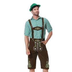 yiouyisheng Oktoberfest Herren Outfit, 3 Teilig, Trachtenhose mit Hosenträger + Trachtenhemd + Trachtenhut, Trachten Herren Hemd Kurze Hose Oktoberfest Hut Traditionell Modern Trachtenset von yiouyisheng