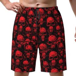 yomeeaaaa Herren-Badehose, schnell trocknend, Boardshorts, lustige Strand-Shorts, Badebekleidung, Totenkopf Cool Red, L von yomeeaaaa