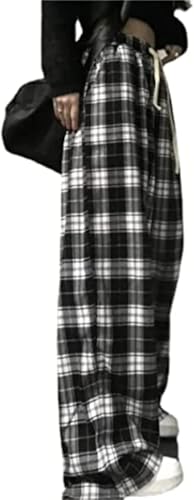 yssgtt Damen Casual Plaid Hose Plaid Baggy Drawstring Hose gerade Hose High Waisted Goth Grunge Hose Y2k Kleidung Streetwear von yssgtt