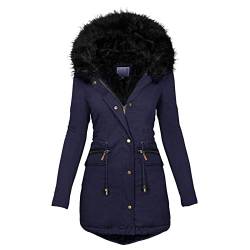 zhandouji Winter Jacken Damen Winterparka Kunstfell Mantel Jacke Teddyfell Gefüttert Winterjacke Dicker Warm Outdoorjacke mit Kapuze Winddicht (Navy, S) von zhandouji