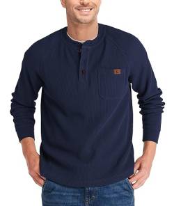 zitysport Henley Shirts Herren Langarm Casual Waffel Henley Hemd Männer Thermal Freizeithemd 3-Knopf Classic Henley T-Shirt Herren mit Brusttasche Langarmshirt Herren Pullover(Marineblau,XL) von zitysport