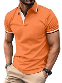 zitysport Poloshirt Herren Kurzarm Shirt Atmungsaktives Golf Polo Shirt Männer Sommer Shirts Sport Basic Slim Fit Tshirt mit Brusttasche Polohemd(Orange-M) von zitysport