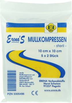 ERENA Mullkompr.10x10 cm steril 8fach 5X2 St von ERENA Verbandstoffe GmbH & Co. KG