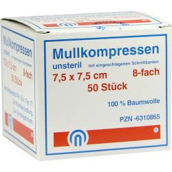 MULLKOMPRESSEN ES 7,5x7,5 cm unsteril 8fach von FESMED Verbandmittel GmbH