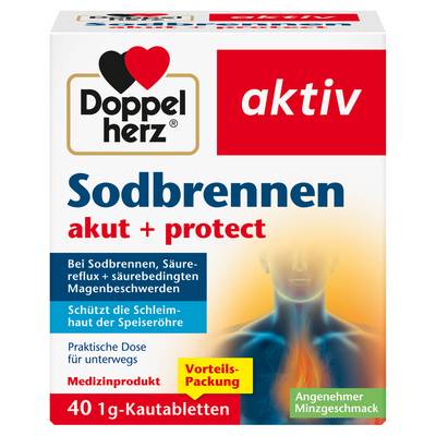 DOPPELHERZ Sodbrennen akut+protect Kautabletten 40 St von Queisser Pharma GmbH & Co. KG