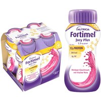 Fortimel® Jucy Plus Himbeere mit frischer Note – Hochkalorische Trinknahrung mit vielen wichtigen Nährstoffen – 300 kcal und 12 g Eiweiß pro Flasche